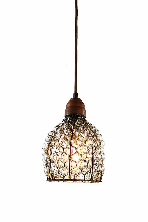 Chicken Wire and Glass Wide Pendant